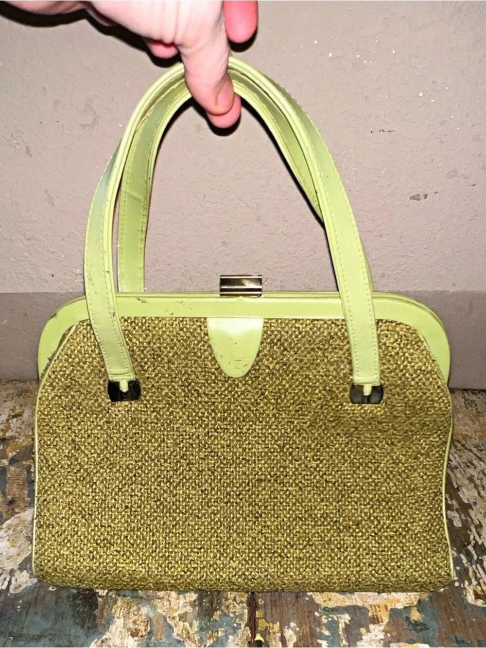 Vintage Stylish Green Woven Top-Handle Women's Bag